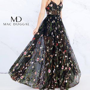 NEW Mac Duggal PROM Black Multi Floral Embroidered Ball Gown - Formal Dress